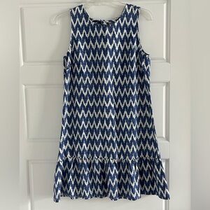 J. Crew Linen Blend Ikat Chevron Sleeveless Bow Back Ruffled Hem Shift Dress S